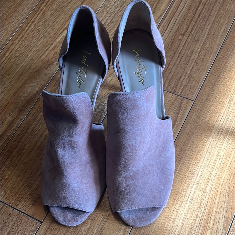 Lord & Taylor Gracie Light pink Genuine Suede Leather Peep Toe Stiletto Heels 9M